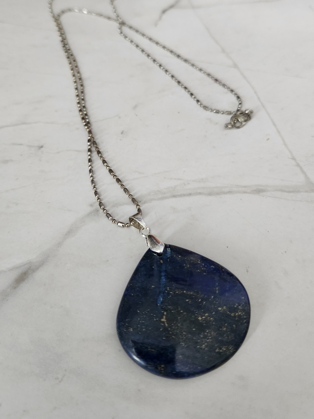 Lapis Lazuli Teardrop Pendant Necklace - Blue - Picture 3 of 7